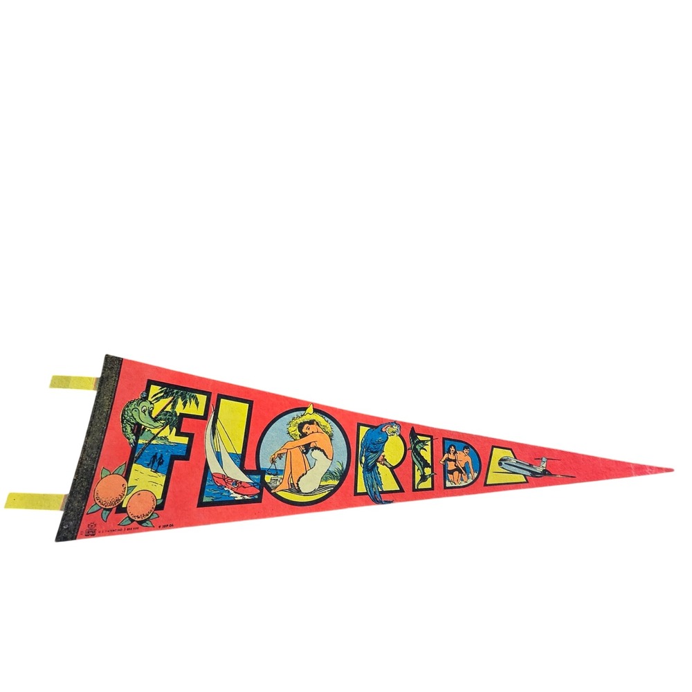 Vintage Florida Souvenir Felt Pennant Impko 8"x24" Alligator Pinup Travel Decor